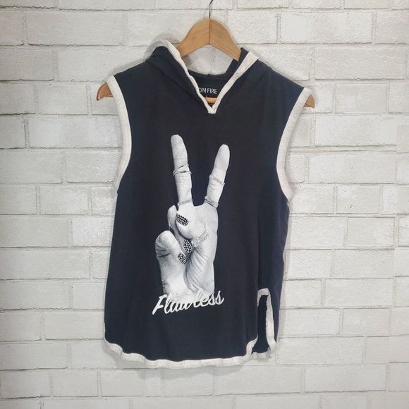 On Fire Tops - On Fire peace sign hooded tank